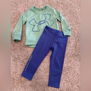 Under Armour Girls Green Sweatshirt and Purple/Blue Leggings Set